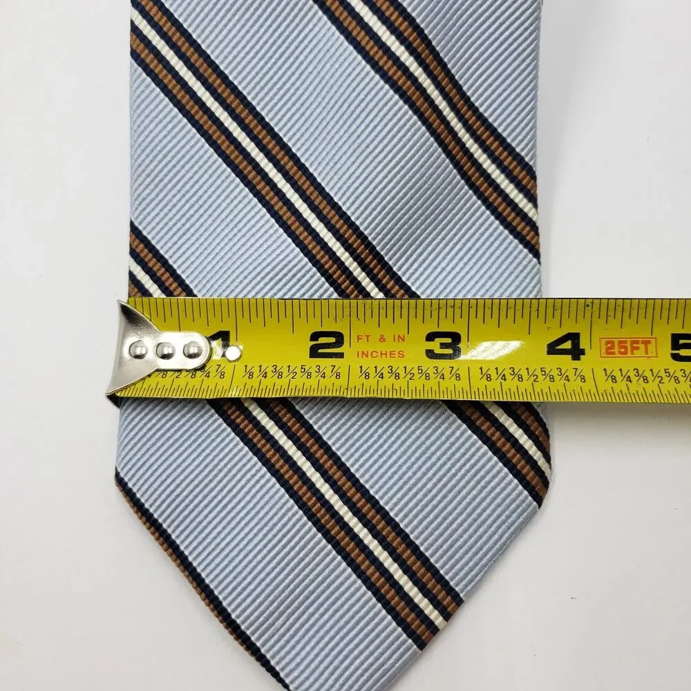 Breuer Silk Blend Tie Made In France Light Blue Brown Striped Cotton Necktie Lux